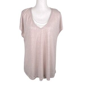 Jones New York Cream V-Neck High Low Short Sleeve Top Size Large New with tags!